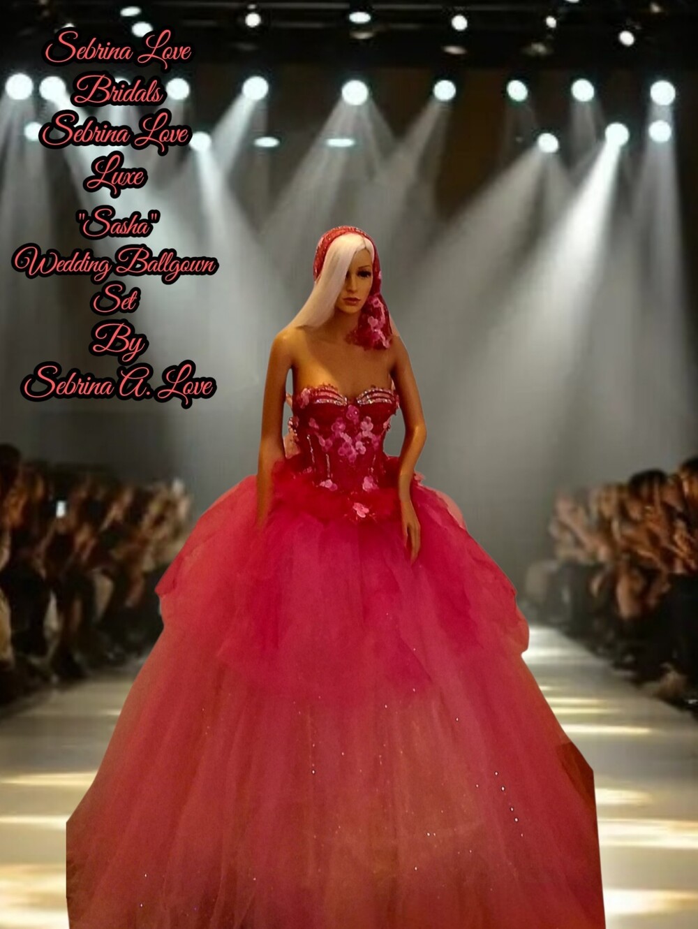 SASHA Hot Pink/Gold/White Corset Embroidered Lace Tulle Wedding Ballgown Set